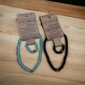2 Bracelet and Ring Sets 1 Onyx, 1 Aquamarine Will and Love Combo Zen Stones